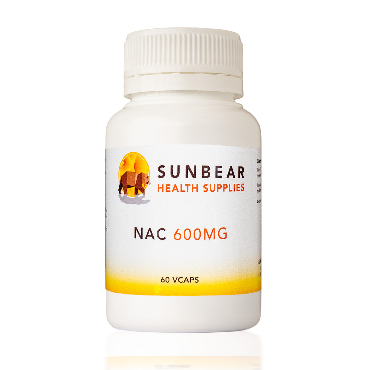 NAC 600mg - N-Acetyl Cysteine - Sunbear Health Supplies - 60VCaps