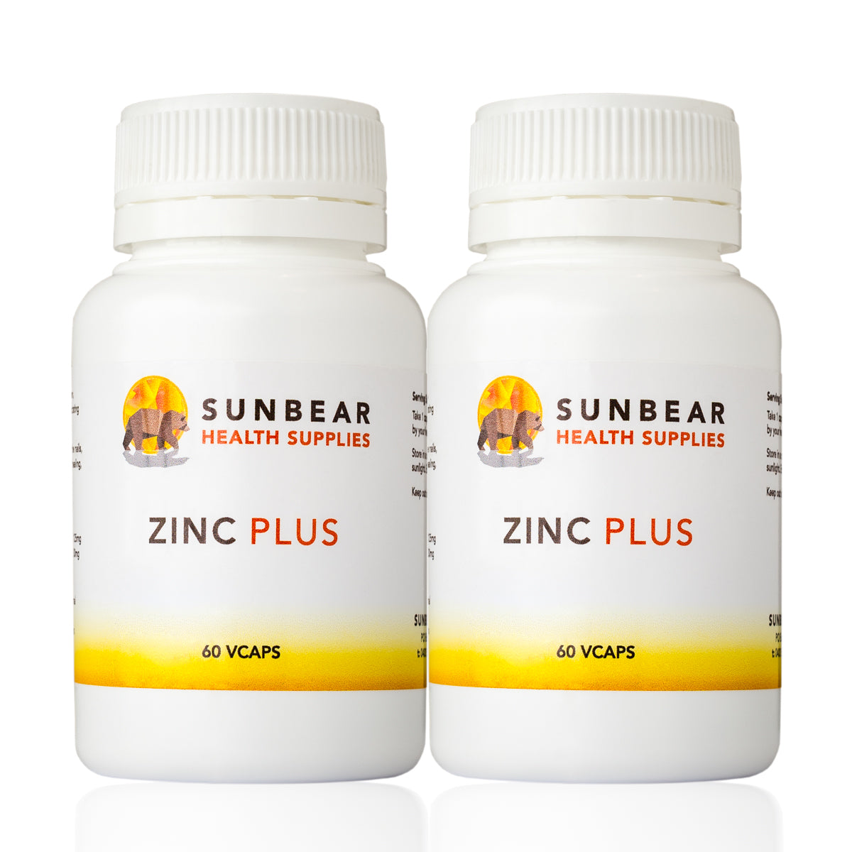 Zinc Plus x 2 - equiv 30mg Zinc - 60 VCaps - Sunbear Health Supplies