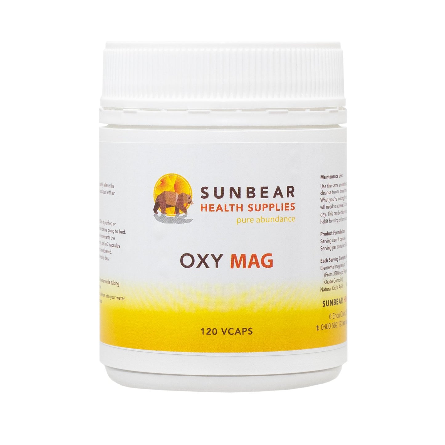 Oxy Mag Powder x 2 - Oxygenated Magnesium Intestinal Cleanse - Sunbear Health Supplies - 120 Capsules