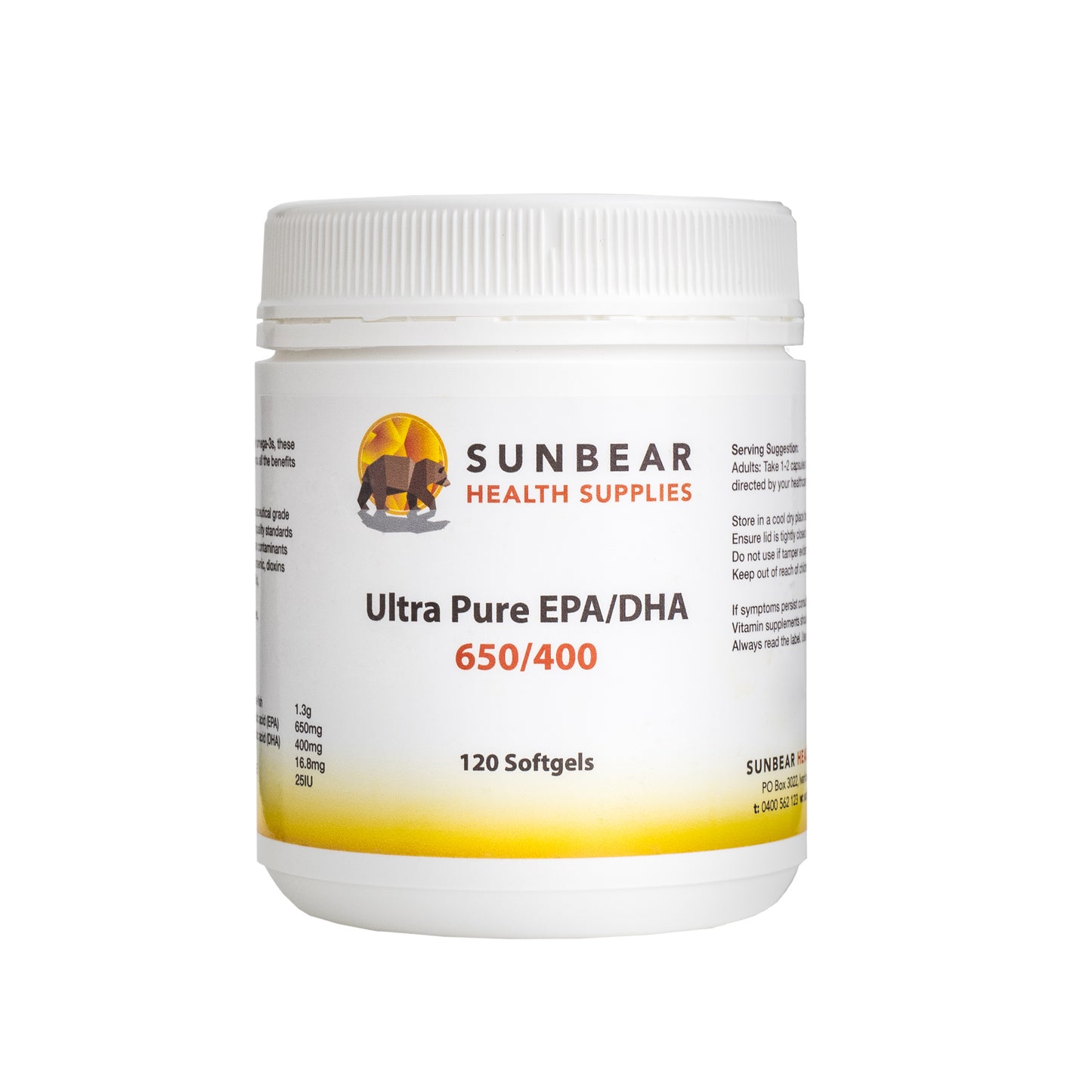 Ultra Pure EPA/DHA 650/400 - Fish Oil - 120 Gels -Sunbear Health Supplies