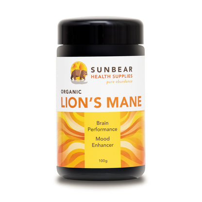 Sunbear Health Premium Organic Lion's Mane Extract (12:1 Ratio) - 100g  + N-Acetyl-L-Tyrosine – Sunbear Health Supplies – 500mg – 60VCaps