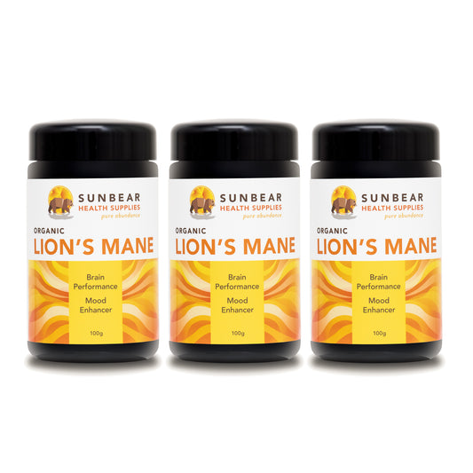 Sunbear Health Premium Organic Lion's Mane Extract (12:1 Ratio) - 100g -x 3