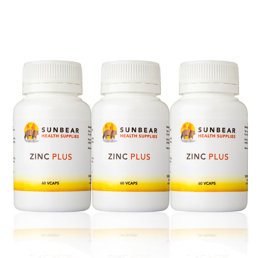 Zinc Plus x 3 - equiv 30mg Zinc - 60 VCaps - Sunbear Health Supplies