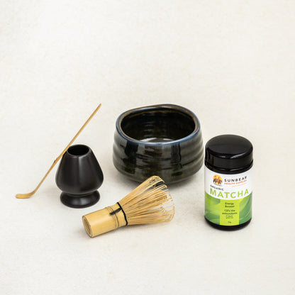 Organic Matcha Ceremonial Powder 70g + 4 Piece Matcha Tea Set